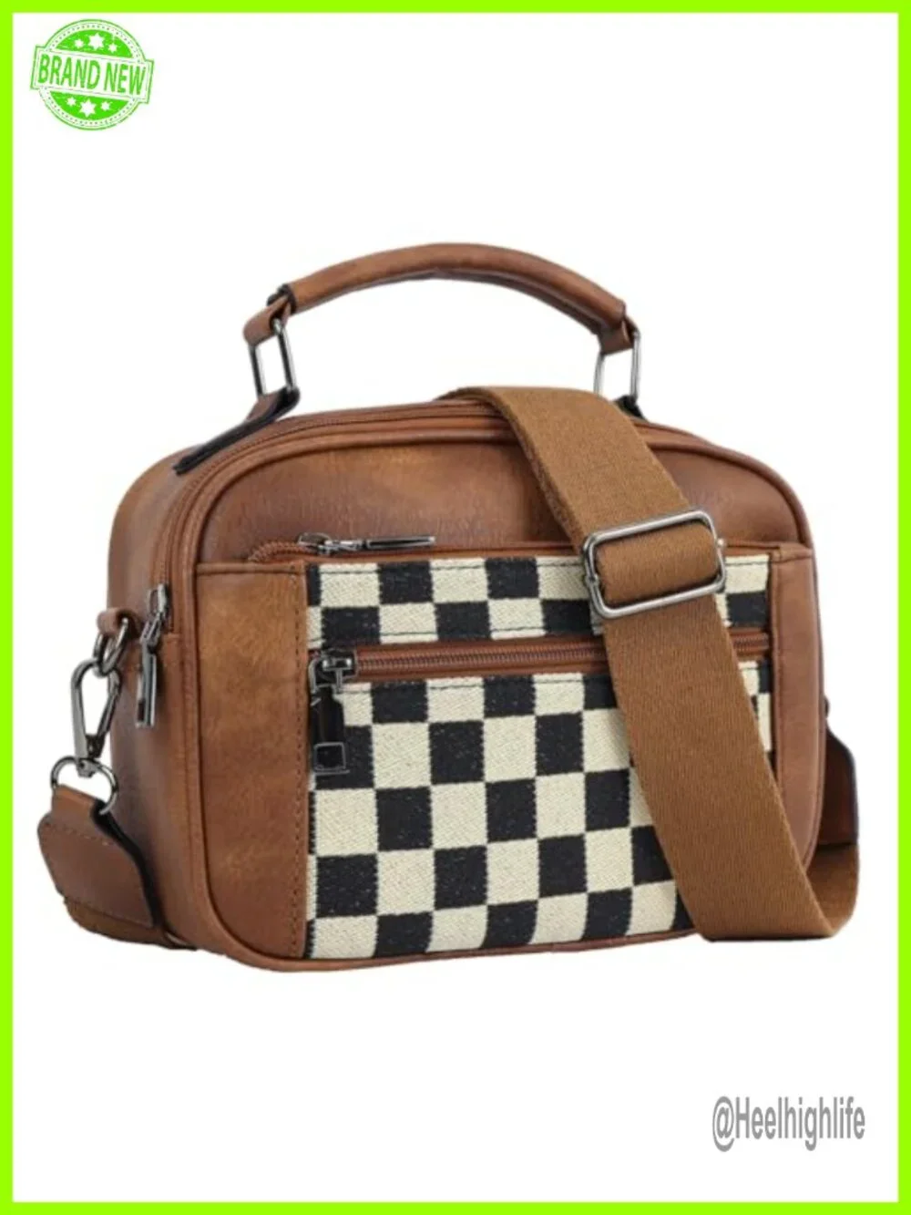PU Leather Checkered Crossbody Hobo Bag Tote Shoulder Purse